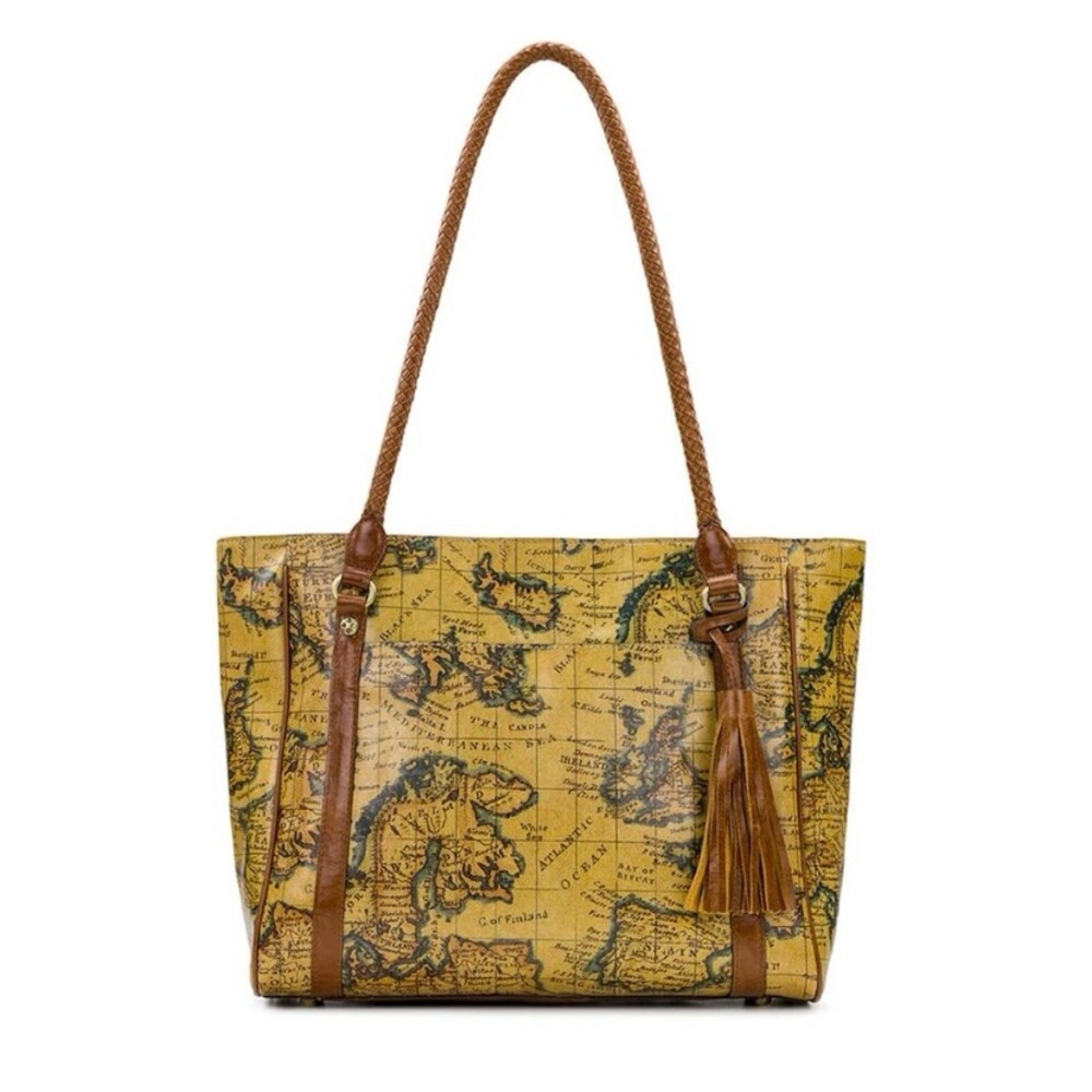 BRAND NEW Patricia Nash Cameley Tote European Map, Brown Leather, Tassle